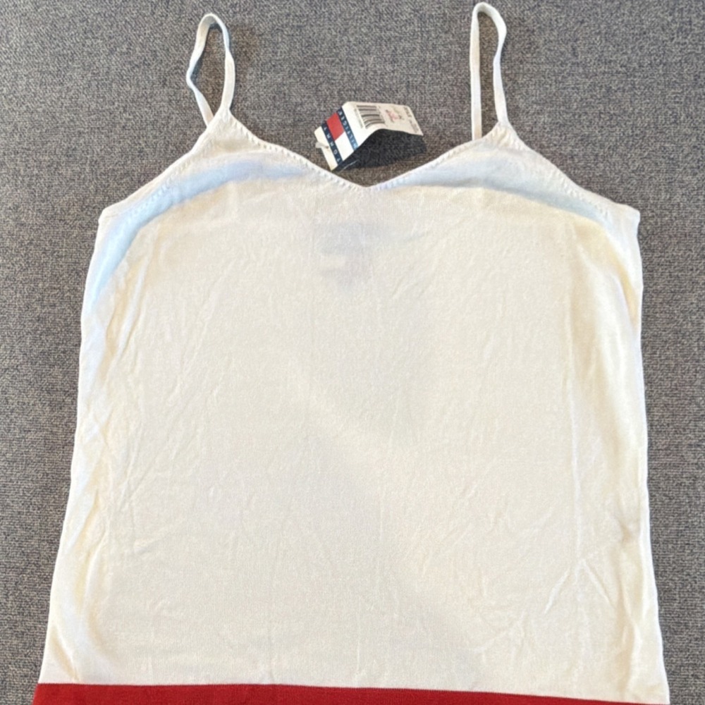 Tommy Hilfiger Knit Camisole Tank Top White Red Trim Spaghetti Strap M. Y2K